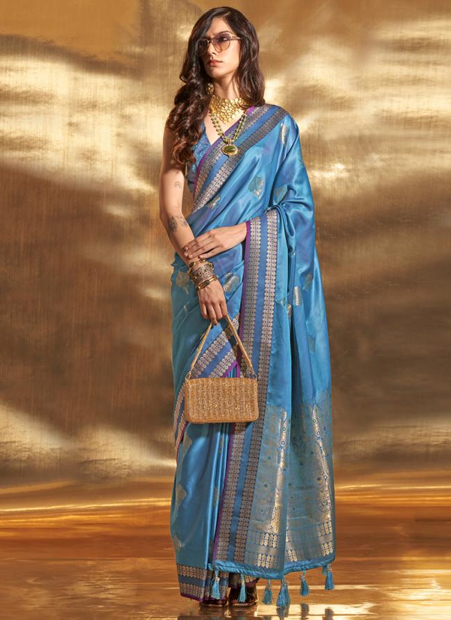 Satin Silk Blue Festival Wear Weaving Saree